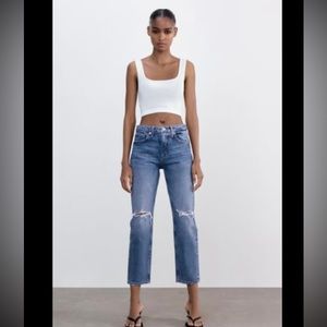 Zara High Rise Slim Fit Ripped Jeans